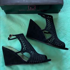 Material Girl black wedge sandals- size 7, used